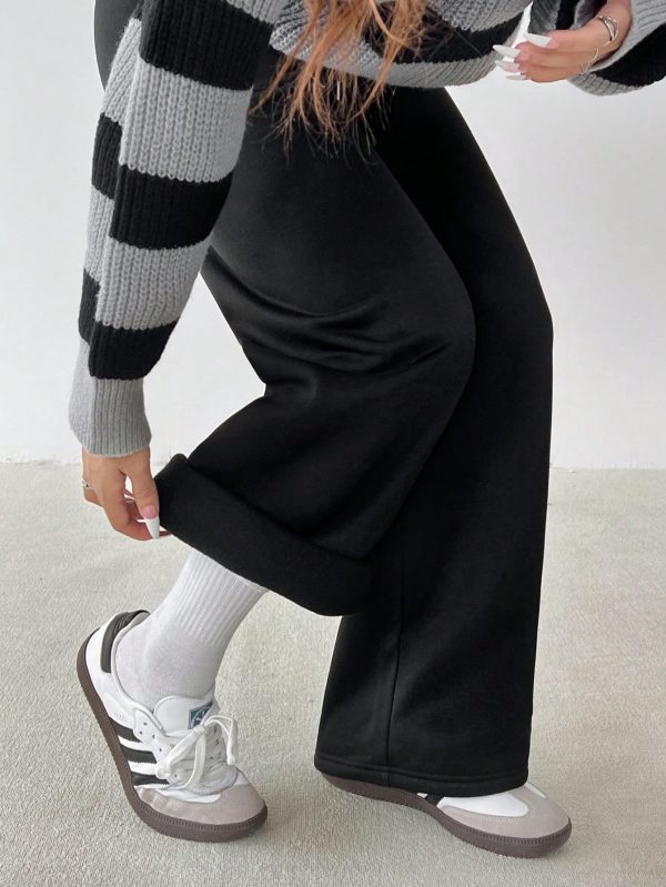 Women's Solid Color Drawstring Waist Wide Leg Loose Casual Sweatpants