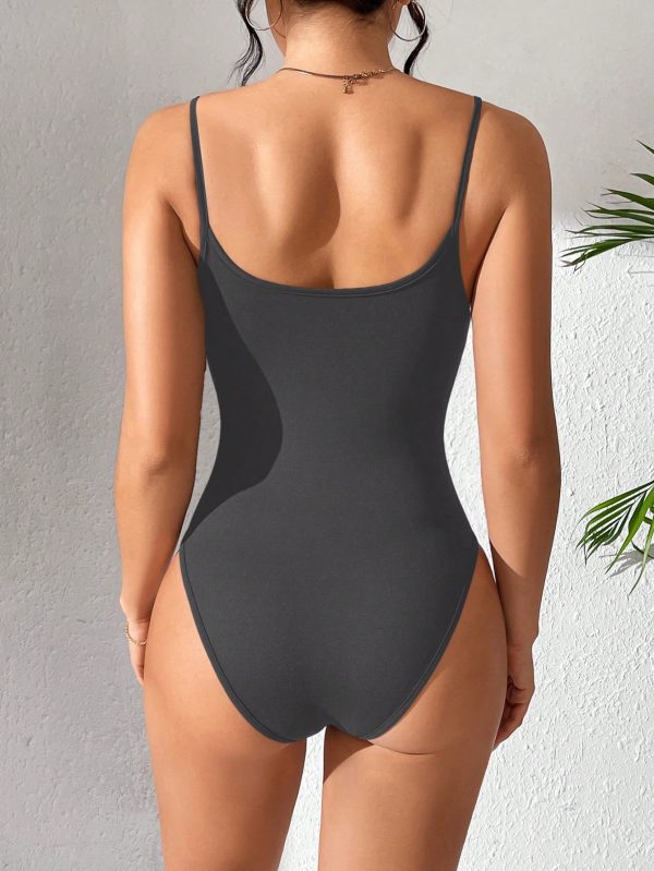 Women's Solid Color Casual Strap Bodysuit, Summer
