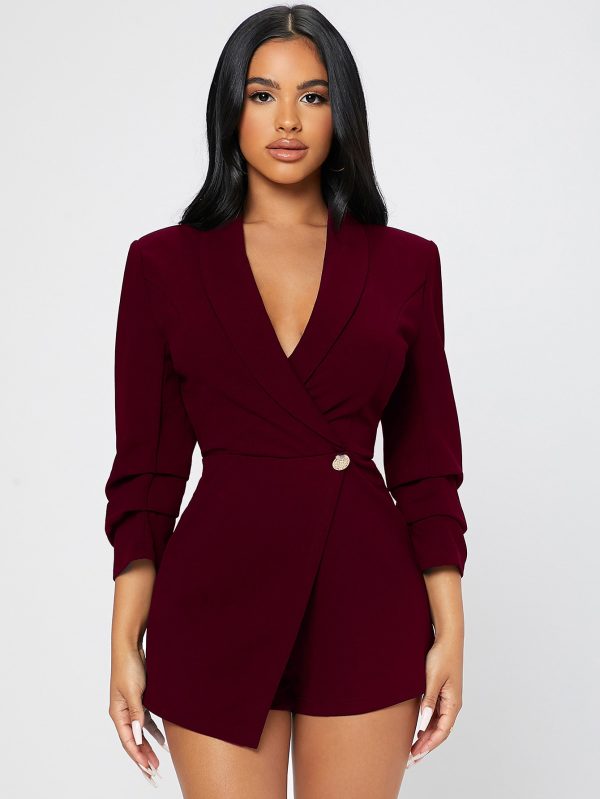 Solid Shawl Collar Wrap Romper