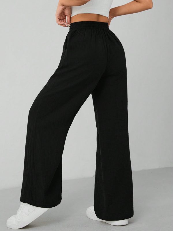 Women's Solid Color Wide Leg Trousers With Insert Pockets