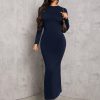 Solid Color Pleated Waist Black Long Sleeve Dress