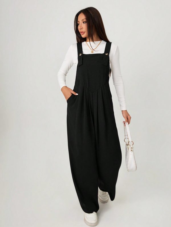 Solid Wide Leg Overall Jumpsuit Without Tee