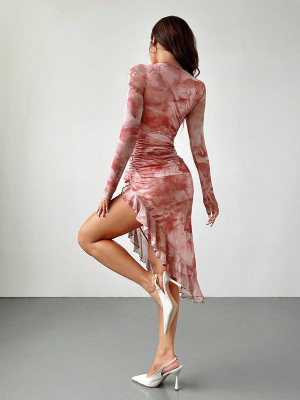 Women's Party Wear Party Wear Irregular Hem Slit Lotus Leaf Dress