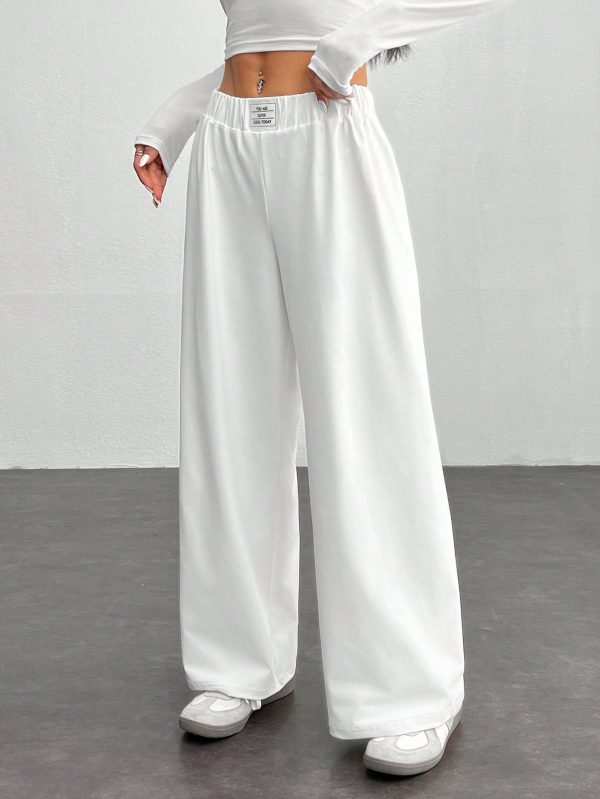 Women Casual Letter Printed Elastic Waist Loose Wide Leg Pants