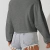 Women's Solid V-Neck Batwing Sleeve Casual Loose Sweatshirt, Autumn/Winter