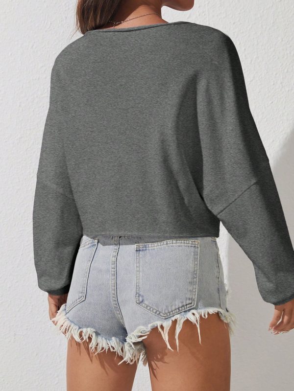 Women's Solid V-Neck Batwing Sleeve Casual Loose Sweatshirt, Autumn/Winter