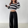 Women's Solid Color Drawstring Waist Wide Leg Loose Casual Sweatpants