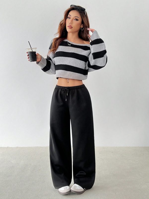 Women's Solid Color Drawstring Waist Wide Leg Loose Casual Sweatpants