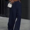 Women Casual Solid Color Slant Pocket Loose Wide Leg Pants, Autumn