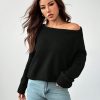 Women's Solid Color Oblique Shoulder Long Sleeve Casual Top