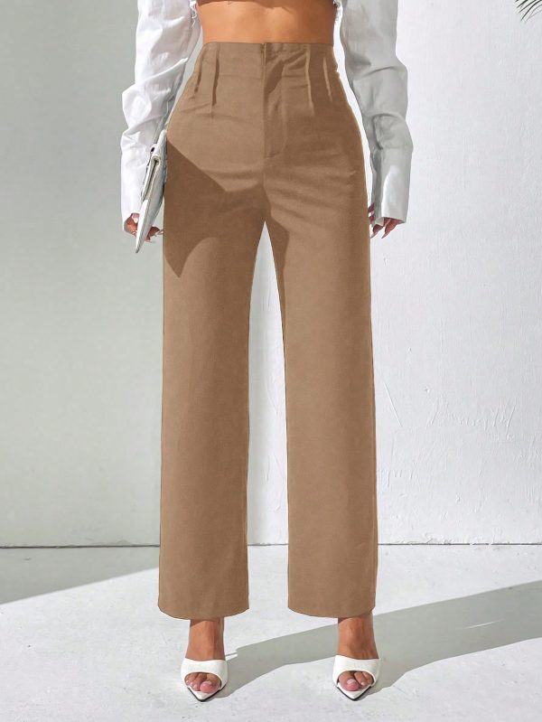 Women Solid Color Woven Casual Straight-Leg Pants