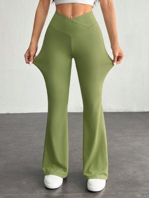 Simple Solid Color Wrap High Waist Flared Pants
