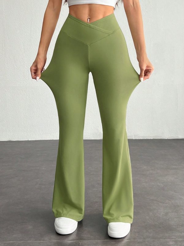 Simple Solid Color Wrap High Waist Flared Pants