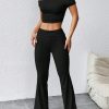 Women's Solid Color Pleated Off Shoulder Cropped T-Shirt And Flare Pants Two-Piece Set