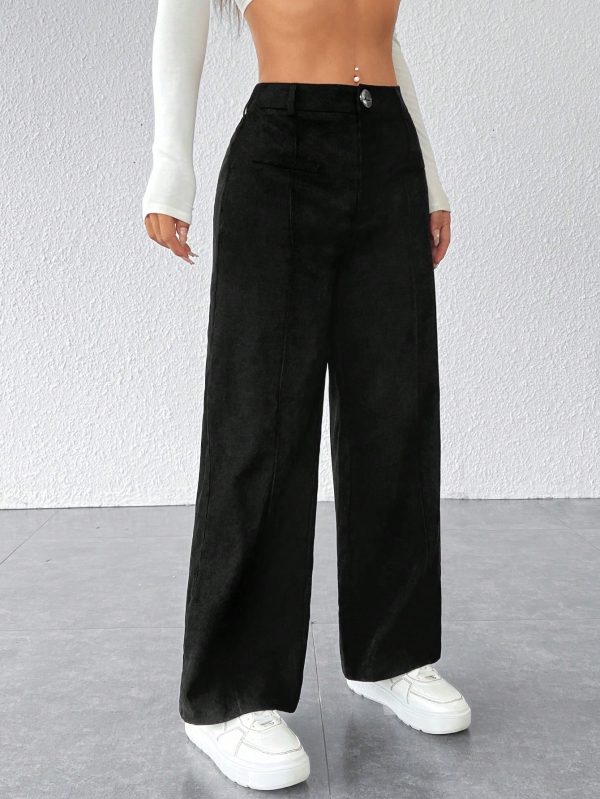 Black Corduroy Women's Wide Leg Trousers