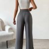 Women Plain Front Button Closure Minimalist Casual Pants, Daily Wear