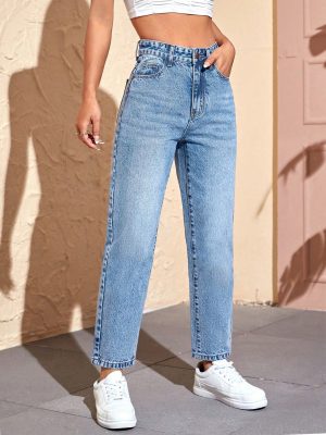 Solid Mom Fit Jeans