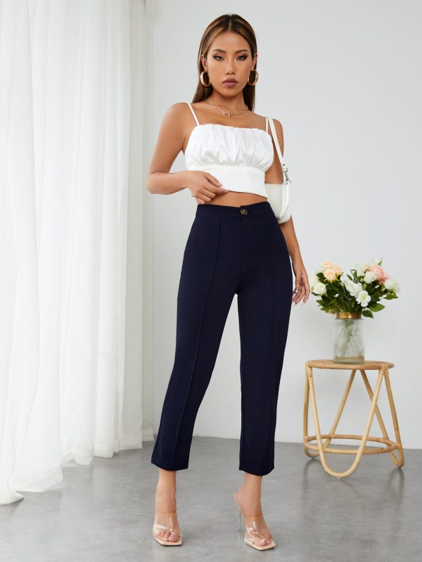High Waist Press Crease Cropped Tapered Pants