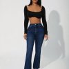 Denim Flare Pants With Front Button Closure