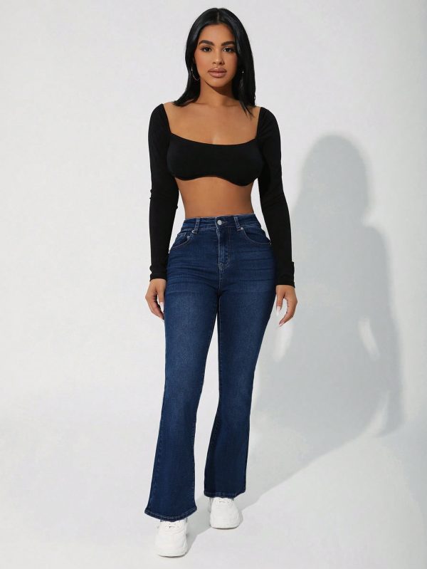 Denim Flare Pants With Front Button Closure