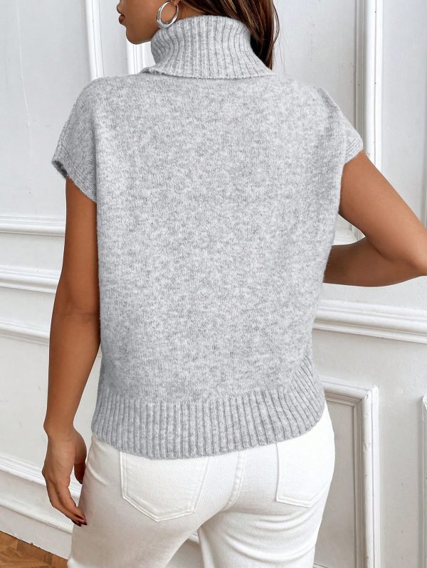 Women Casual Solid Color High Neck Knitted Sweater