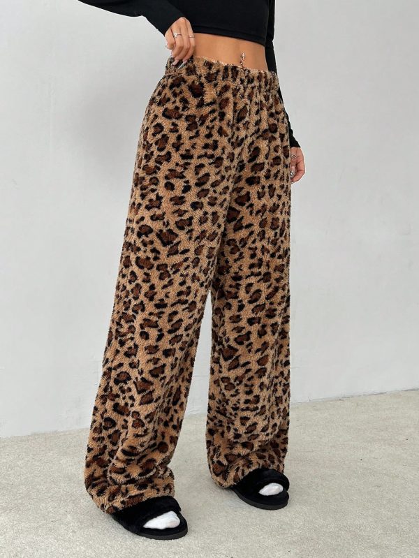 Women's New Leopard Print Plush Trousers Suitable For Autumn And Winter