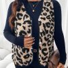 Plus Size Women Sleeveless Leopard Print Fleece Lined Vest
