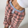 Color-Block Plaid Printed Button Accented Casual Loose Pants