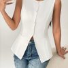 Solid Round Neck Button Front Vest Blazer