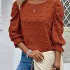 Women's Casual Solid Color Cutout Puff Sleeve Blouse For Autumn