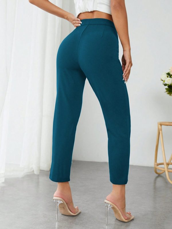 High Waist Press Crease Tapered Black Summer Pants
