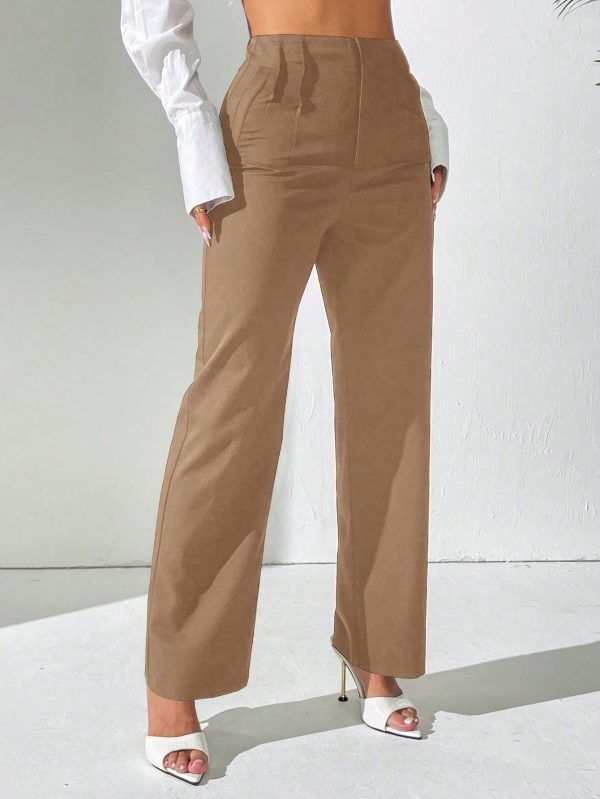 Women Solid Color Woven Casual Straight-Leg Pants