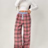 Color-Block Plaid Printed Button Accented Casual Loose Pants