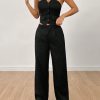 Ladies' Plain Strapless Top With Single-Breasted Button And Pants Two Piece Set