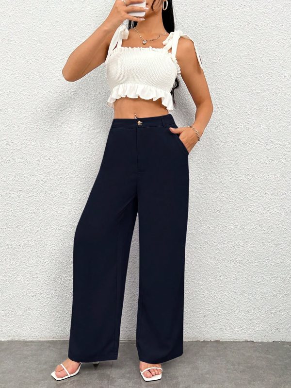 Women Casual Solid Color Wide Leg Pants