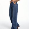 Casual Loose High Waisted Denim Wide Leg Pants, Blue