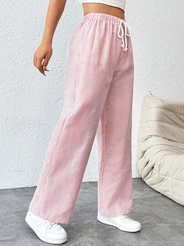Women's Tie Waist Pinstripe Straight Leg Pants