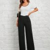 Spring/Summer Overlapping Waist Seam Black Trousers Wide Leg Pants