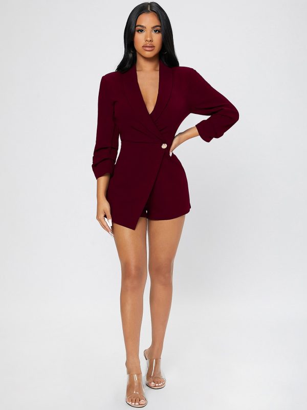 Solid Shawl Collar Wrap Romper