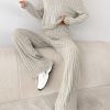 Knit Drop Shoulder Drawstring Hoodie & Pants, Fall Two Piece Outfit