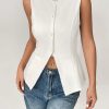 Solid Round Neck Button Front Vest Blazer