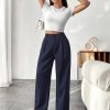 Women's Solid Color Pocket Elegant Straight Leg Office Pants
