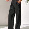 High Waist Pleated Details Elastic Waist Slant Pockets Versatile Wide Leg Pants.