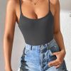 Women's Solid Color Casual Strap Bodysuit, Summer