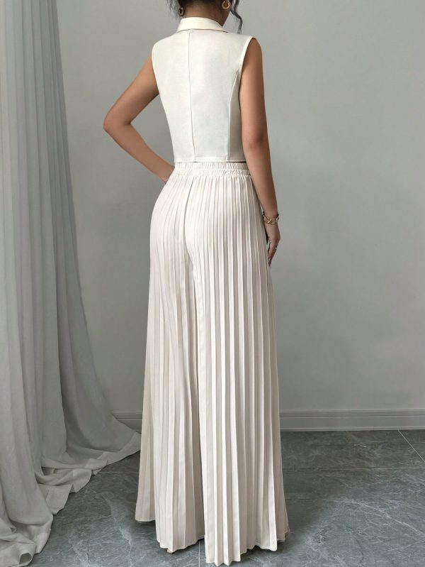 Apricot Color Double-Breasted Suit Collar Pleated Elegant & Romantic Women Suit Set