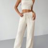Linen Fabrics Solid Color Halter Top And Pants Casual Set