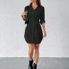 Casual Minimalist Solid Color Button Front Shirt Dress, For Autumn