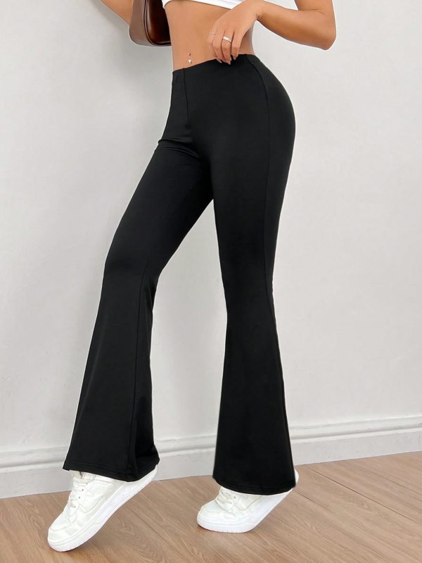 Solid Elastic Waist Flare Leg Leggings