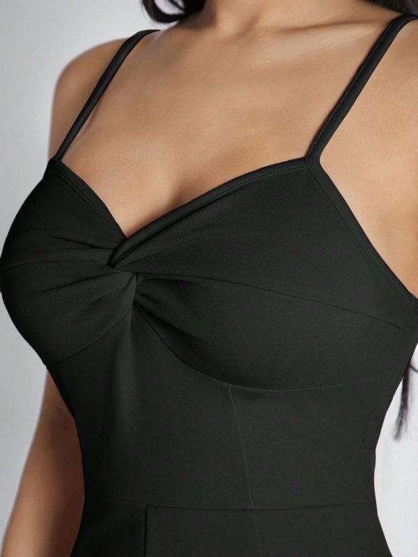 Solid Color Twist Strap Wide Leg Jumpsuit