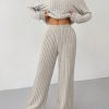 Knit Drop Shoulder Drawstring Hoodie & Pants, Fall Two Piece Outfit